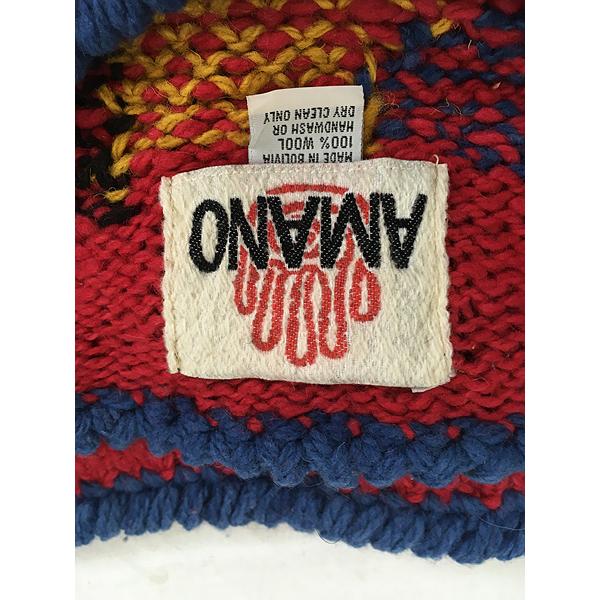 古着 90s AMANO ボリビア製 人柄 総柄 カラフル ポップ ヘビー ウール