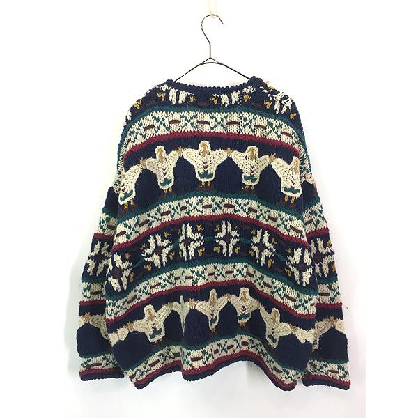 古着 90s EXPRESS TRICOT 手つなぎ 人 モチーフ ネイティブ パターン ヘビー ウール ニット カーディガン L位 古着 古着 90s EXPRESS TRICOT 手つなぎ 人 モチーフ ネイティブ パターン
