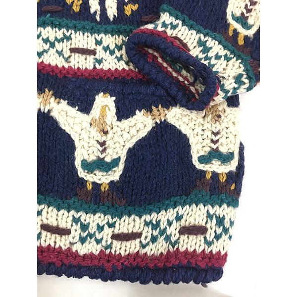 古着 90s EXPRESS TRICOT 手つなぎ 人 モチーフ ネイティブ パターン