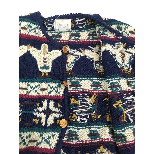 古着 90s EXPRESS TRICOT 手つなぎ 人 モチーフ ネイティブ パターン
