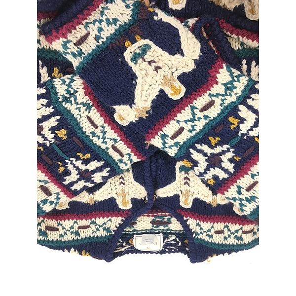 古着 90s EXPRESS TRICOT 手つなぎ 人 モチーフ ネイティブ パターン