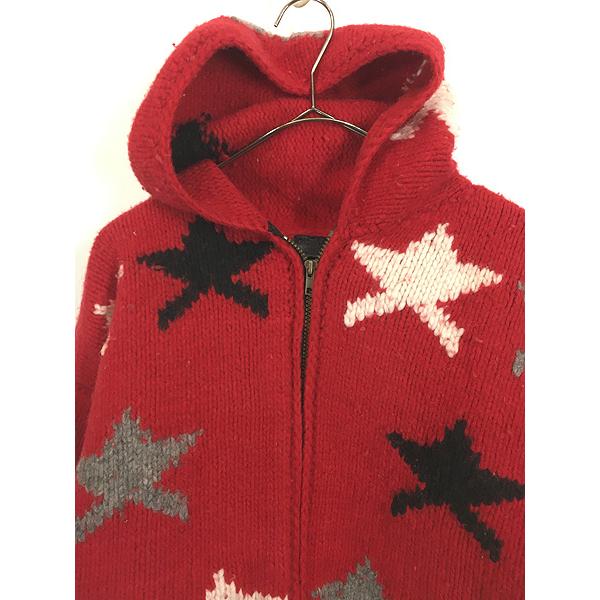 古着 90s エクアドル製 星 スター ヘビー ウール ニット パーカーL位