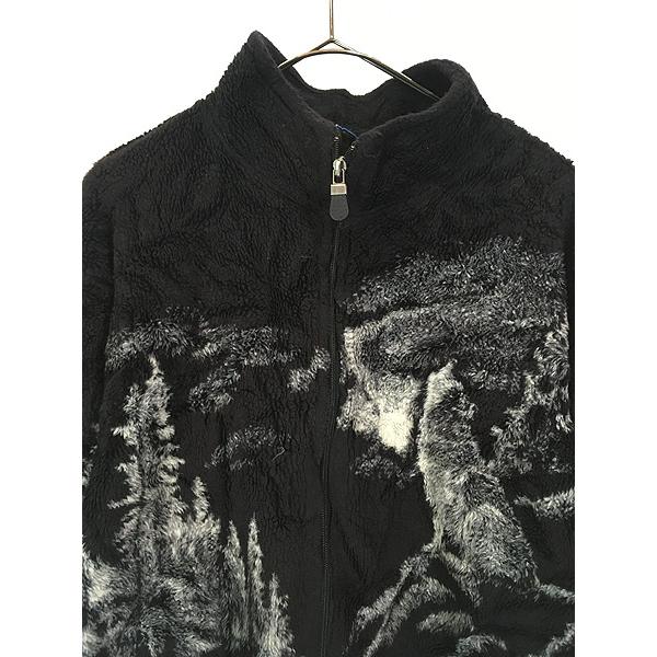 古着 90s USA製 Art Unlimited オオカミ ウルフ 総柄 ジップアップ