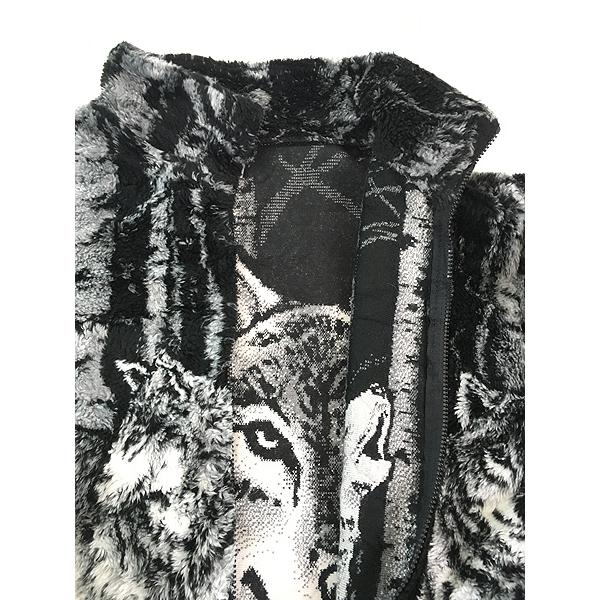 古着 90s USA製 BLACK MOUNTAIN オオカミ ウルフ 総柄 フリース