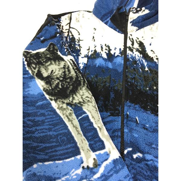 古着 オオカミ ウルフ 総柄 フリース ジャケット L : 古着屋ドラセナ