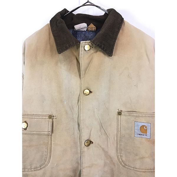 古着 90s USA製 Carhartt 裏地 ストライプ ブランケット ブラウン