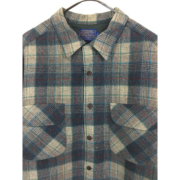古着 70s USA製 Pendleton ブルー チェック 開襟 ボックス ウール