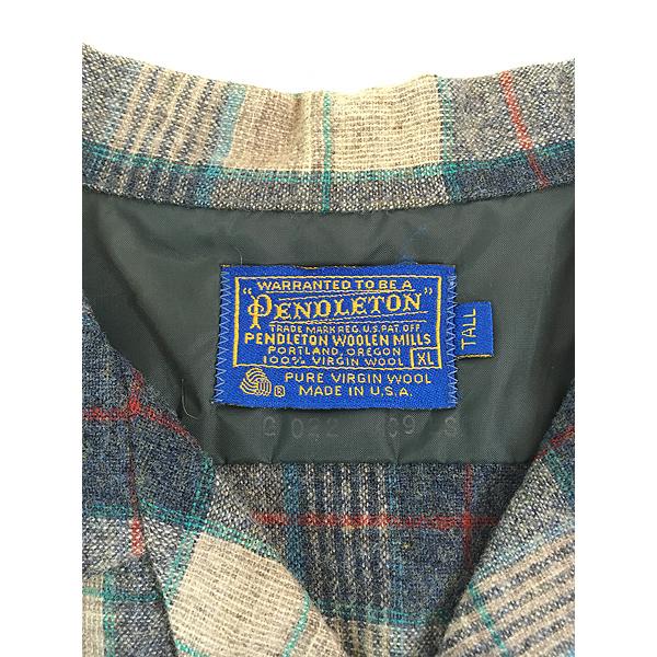 古着 70s USA製 Pendleton ブルー チェック 開襟 ボックス ウール