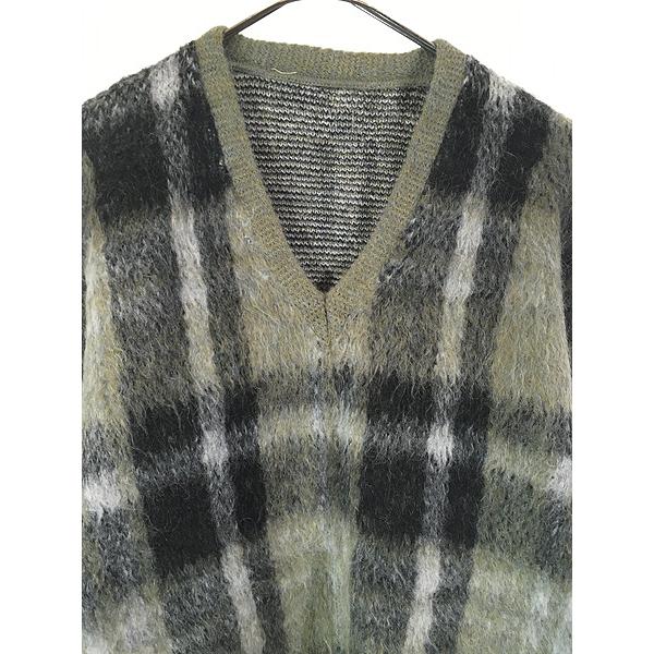 古着 60s ブラック チェック パターン モヘア ルック シャギー