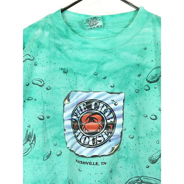 古着 90s THE CRAB HOUSE カニ オールオーバー オーバーダイ Tシャツ
