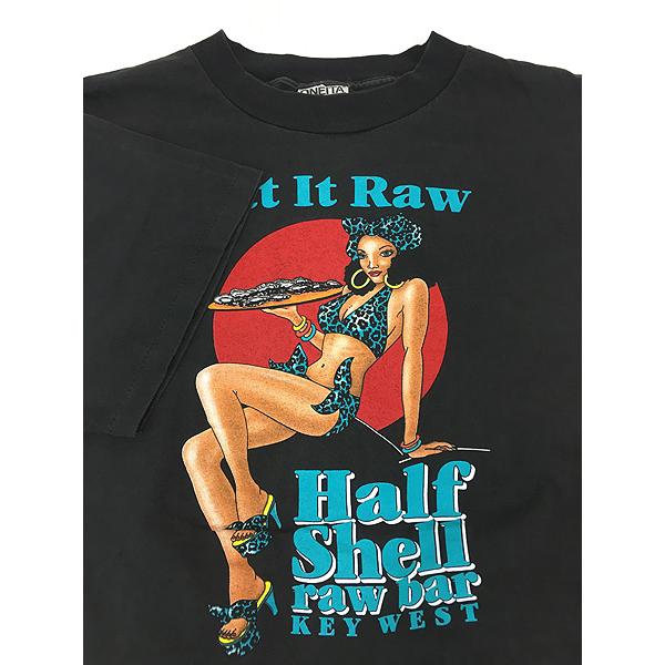 古着 90s Half Shell raw bar レストラン バー 水着 美女 Tシャツ XL