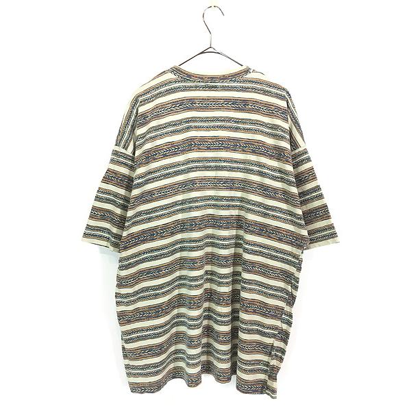 古着 90s Quik Silver 波 ロゴ マルチ ボーダー オールド サーフ T