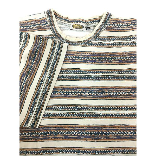 古着 90s Quik Silver 波 ロゴ マルチ ボーダー オールド サーフ T