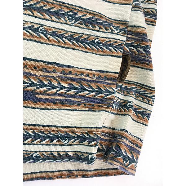 古着 90s Quik Silver 波 ロゴ マルチ ボーダー オールド サーフ T