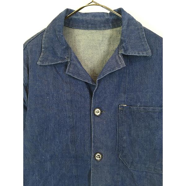 古着 70s 3ボタン ミミ付 濃紺 ブルー デニム ワーク