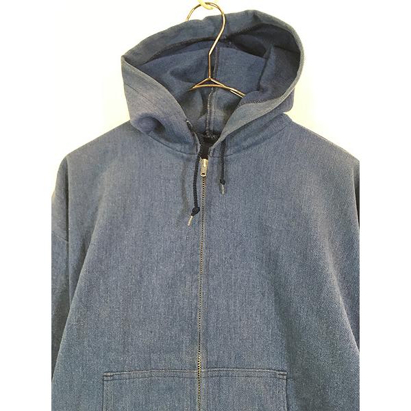 古着 70s デニム ライク フランネル コットン フルジップ フーデッド