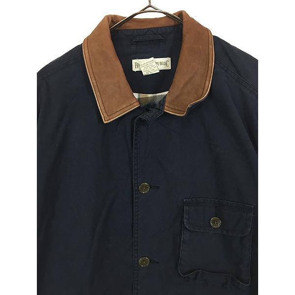 古着 90s BANANA REPUBLIC 本革 レザー襟 コットン キャンバス 