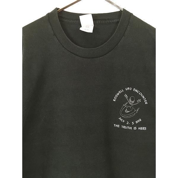 古着 90s ROSWELL UFO ENCOUNTER 宇宙人 モノクロ Tシャツ XXL : 古着 