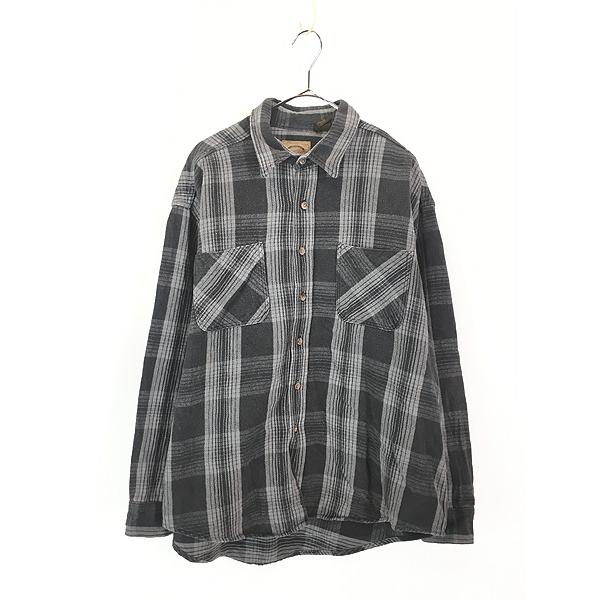 古着 90-00s USA製 St John's Bay ブラック×グレー チェック ヘビー