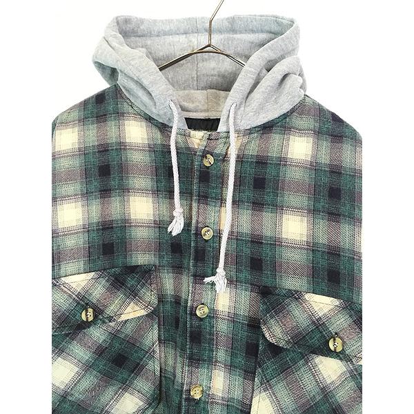 オンブレチェック ジャケット　90s グリーン FJ 古着 90s OZARK TRAIL スウェット フーデッド オンブレ シャドー