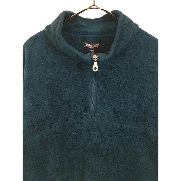 古着 90s USA製 LANDS' END 無地 ソリッド ハーフジップ プルオーバー