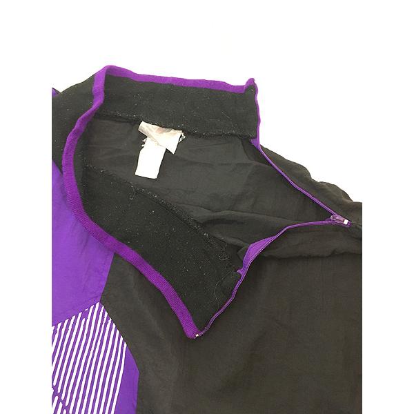 古着 80s adidas 黒×紫 バイカラー ショルダー ジップ プルオーバー