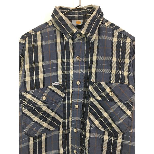 【90's】carhartt ヴィンテージ フランネルシャツ 古着 90s USA製 Carhartt ブルー チェック ヘビー フランネル