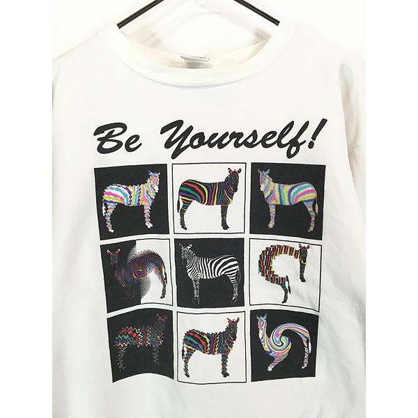 古着 90s USA製 DFE 「Be Yourself!」 ? × シマウマ パネル アート 