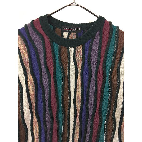 古着 90s ブルガリア製 BRANDINI 3D ランダム カラフル ストライプ