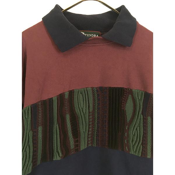 古着 90s Canada製 TUNDRA 3D ランダム ストライプ コットン ニット