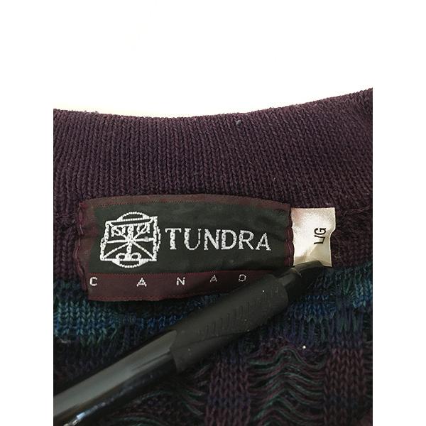 古着 90s Canada製 TUNDRA 3D ランダム ボーダー コットン ニット