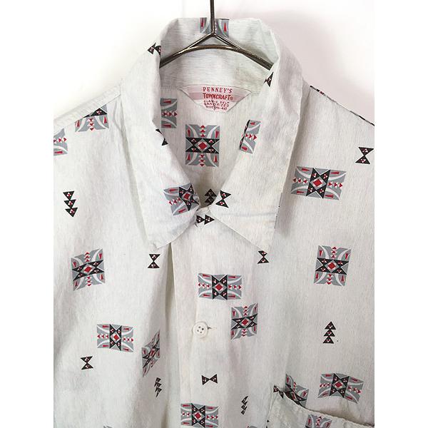 【希少】50s パジャマシャツ 長袖 Niterest 幾何学総柄 開襟 古着 古着 50s Penney's Towncraft ネイティブ パターン 総柄 開襟 ボックス