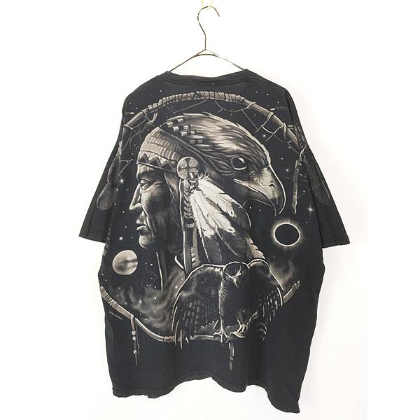 古着 90s LIQUID BLUE インディアン ウルフ イーグル オールオーバー Tシャツ XXL位 古着 古着 90s LIQUID BLUE インディアン ウルフ イーグル オールオーバー T