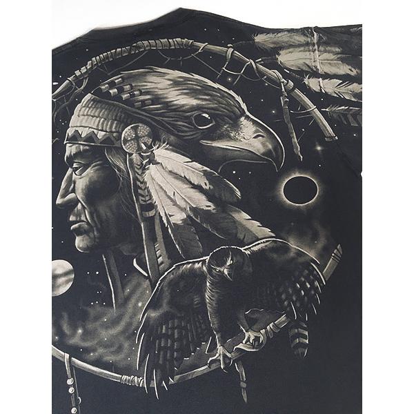 古着 90s LIQUID BLUE インディアン ウルフ イーグル オールオーバー T