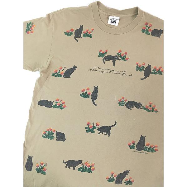 古着 90s USA製 rel e vant products 猫 ネコちゃん フラワー アート T