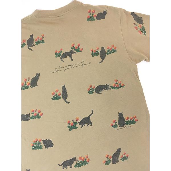 古着 90s USA製 rel e vant products 猫 ネコちゃん フラワー アート T