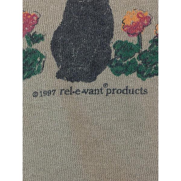 古着 90s USA製 rel e vant products 猫 ネコちゃん フラワー アート T