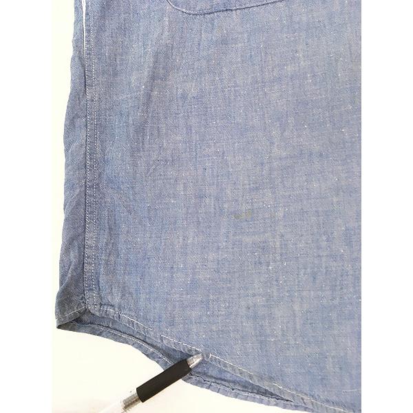 古着 60s Sanforized スタンプ 「BLUE JAYS」 染み込み 100%コットン ミミ付 ブルー シャンブレー ワーク シャツ 15 1/2位 古着 60s Sanforized スタンプ 「BLUE JAYS」 染み込み 100%コットン