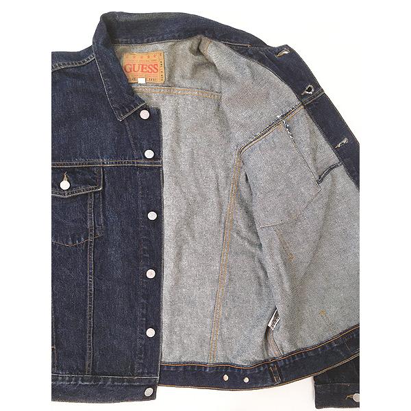 古着 90s USA製 GUESS 濃紺 ブルー デニム トラッカー ジャケット G