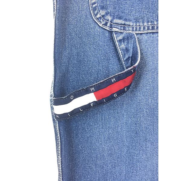 古着 90s TOMMY JEANS フラッグ ロゴ パッチ デニム オーバーオール M