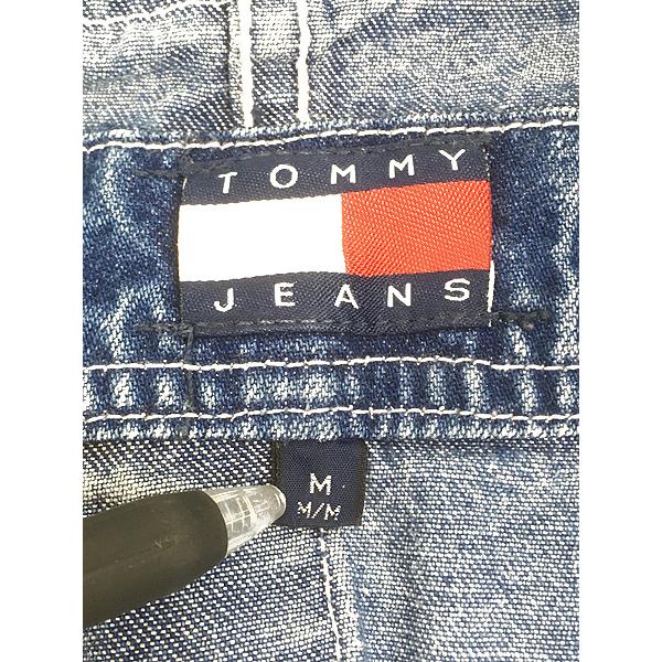 古着 90s TOMMY JEANS フラッグ ロゴ パッチ デニム オーバーオール M
