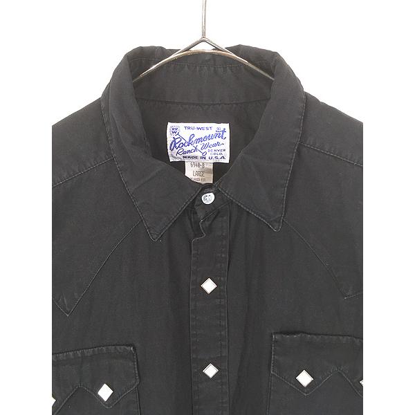 古着 80s USA製 Rockmount 菱形ボタン ブラック コットン サテン