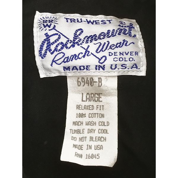 古着 80s USA製 Rockmount 菱形ボタン ブラック コットン サテン