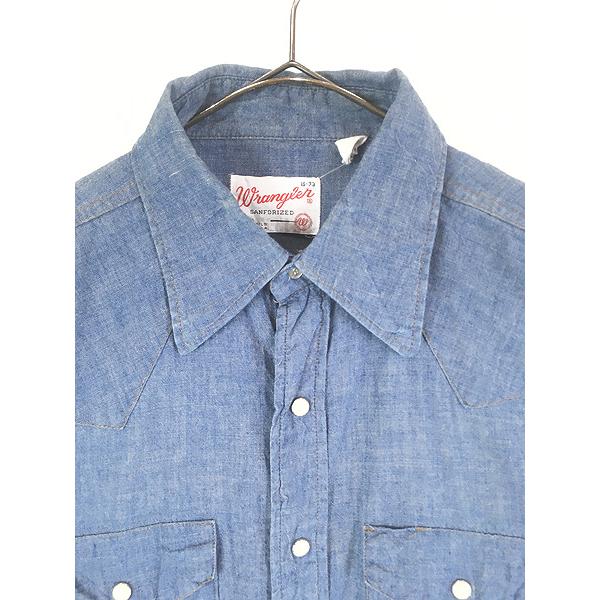 古着 70s USA製 Wrangler 36MW 100%コットン ブルー シャンブレー