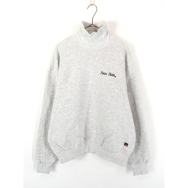 古着 90s USA製 Russell High Cotton 無地 ソリッド 前V ワンポイント タートルネック ヘビー スウェット トレーナー グレー XL 古着 90s USA製 Russell High Cotton 無地 ソリッド 前V ワンポイント
