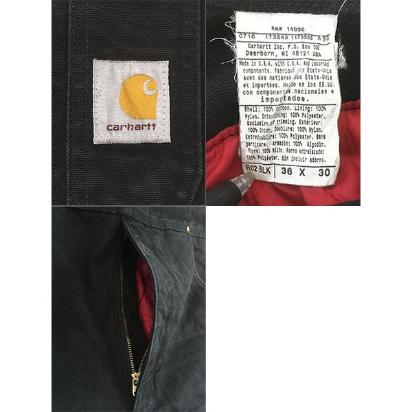 古着 10s USA製 Carhartt 防寒 パデット ブラック ダック Wニー ワーク