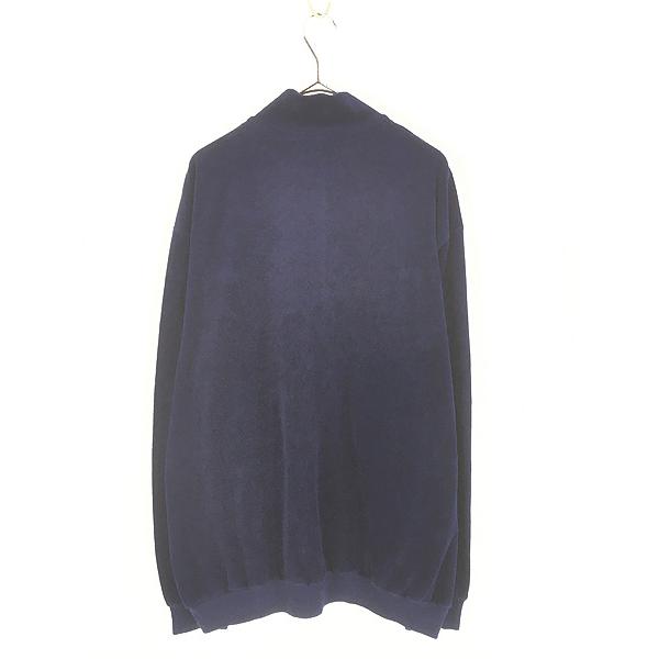 古着 90s USA製 OAKTON 光沢 ネイビー ベロア ハーフジップ ジャージ