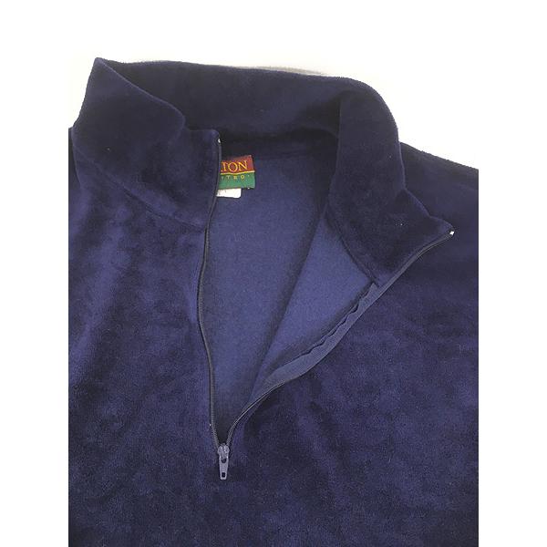 古着 90s USA製 OAKTON 光沢 ネイビー ベロア ハーフジップ ジャージ
