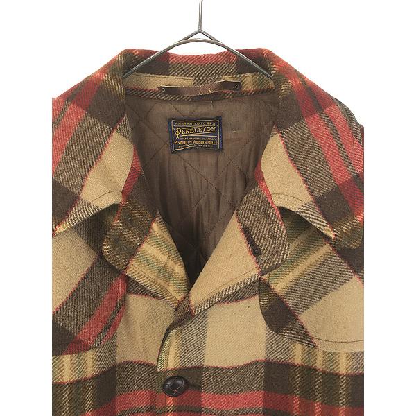 古着 60s Pendleton 好配色 ブラウン チェック メルトン ウール コート