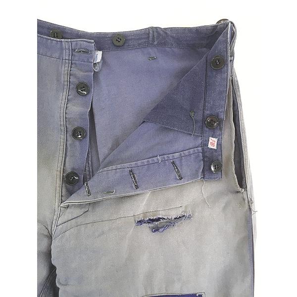 古着 60-70s サイドアジャスター リペア & フェード ユーロ コットンサテン ワーク パンツ ストレート 44 古着 60-70s サイドアジャスター リペア & フェード ユーロ コットン